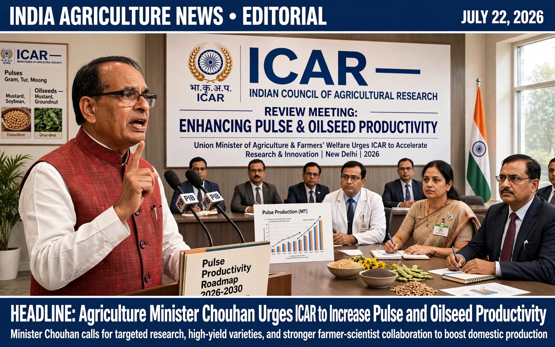 Agriculture Minister Chouhan Urges ICAR to Increase Pulse and Oilseed Productivity