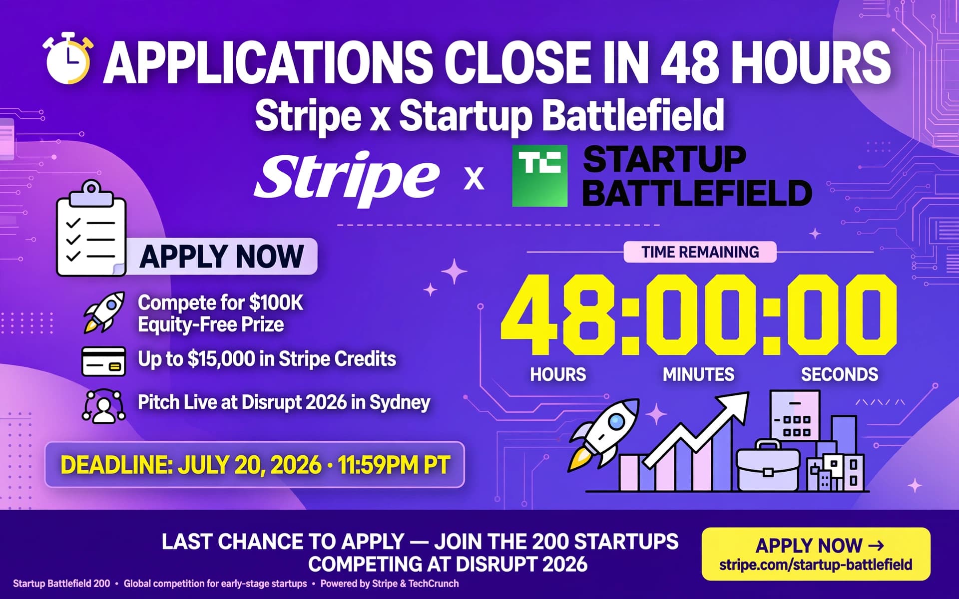 Applications Close in 48 Hours for Stripe x Startup Battlefield