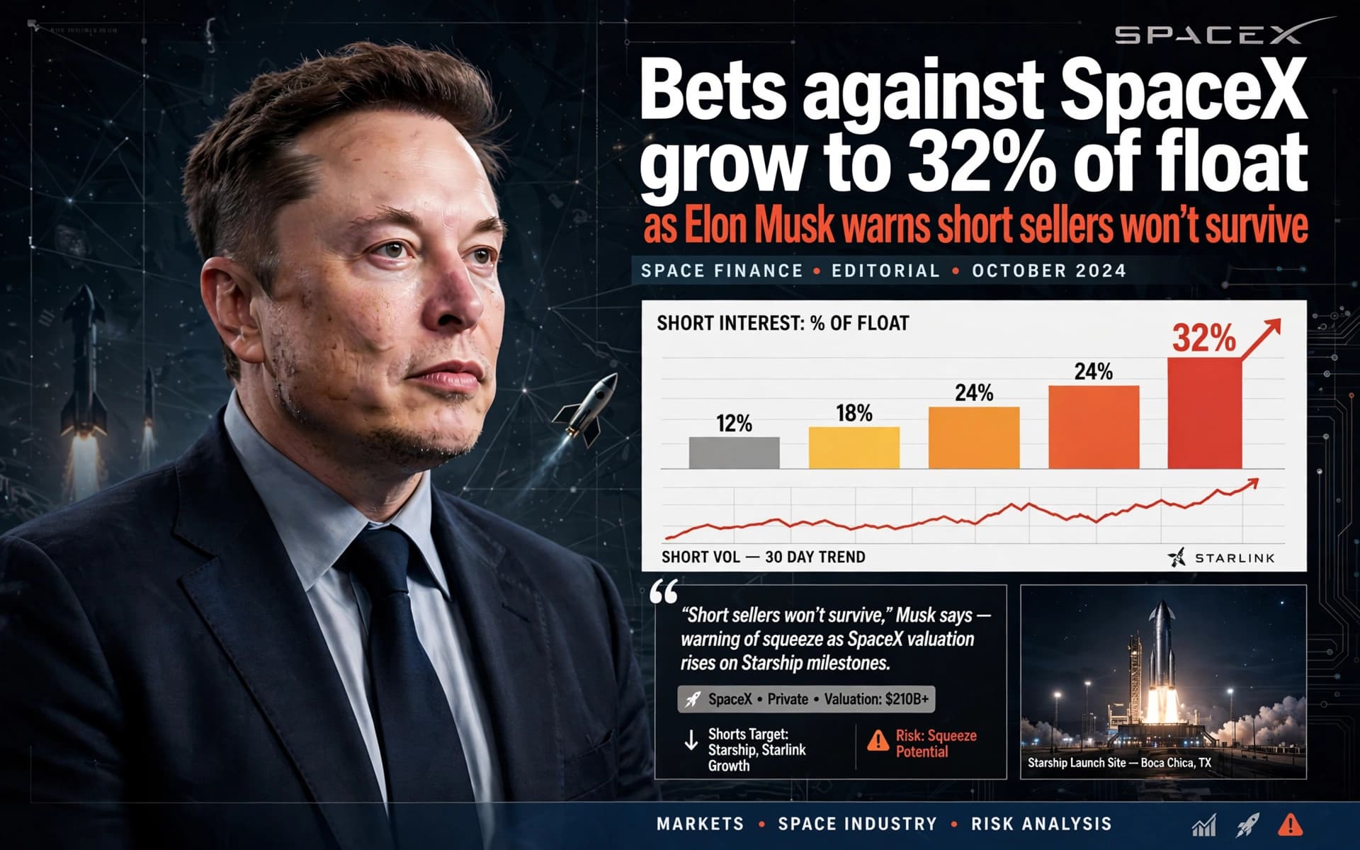 Bets against SpaceX grow to 32% of float as Elon Musk warns short sellers won't survive