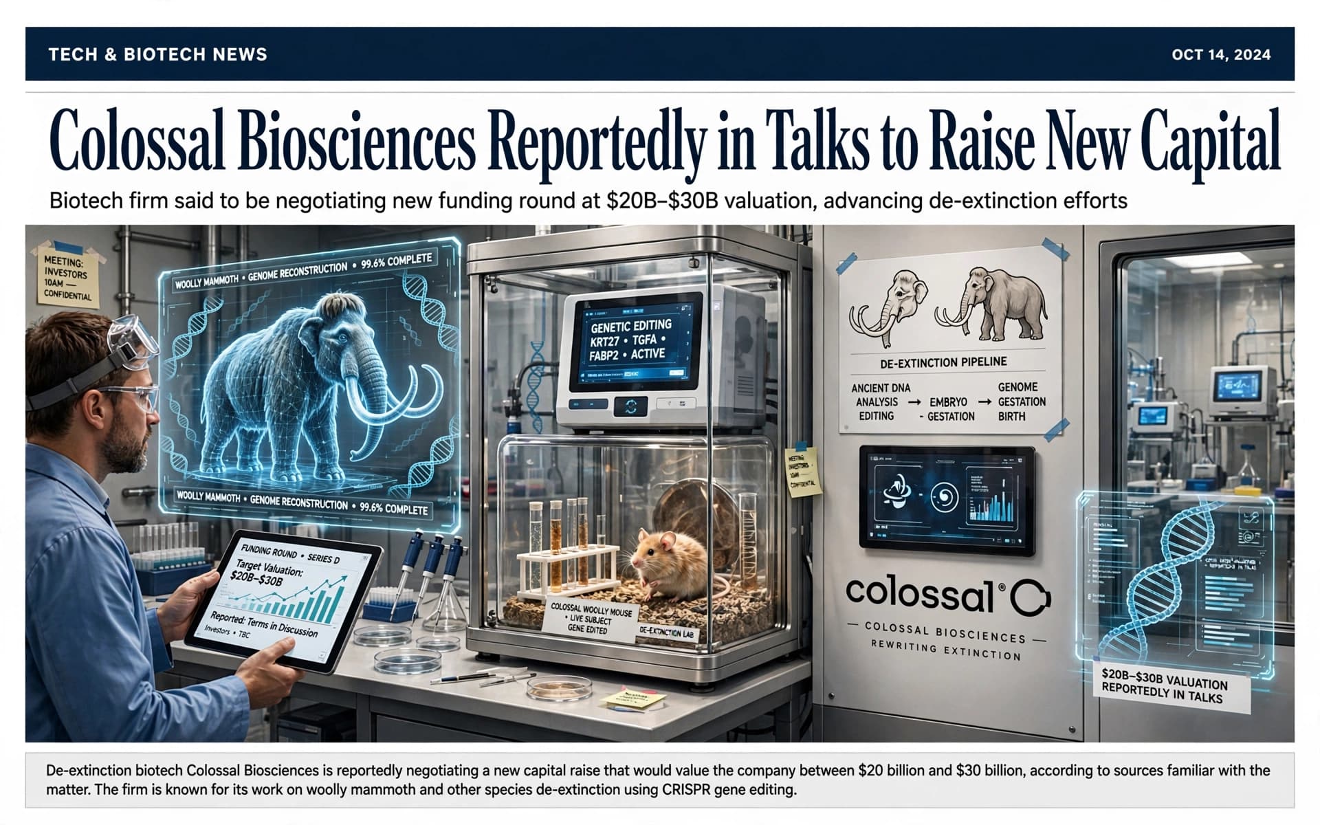 Colossal Biosciences reportedly in talks to raise new capital at $20B–$30B valuation