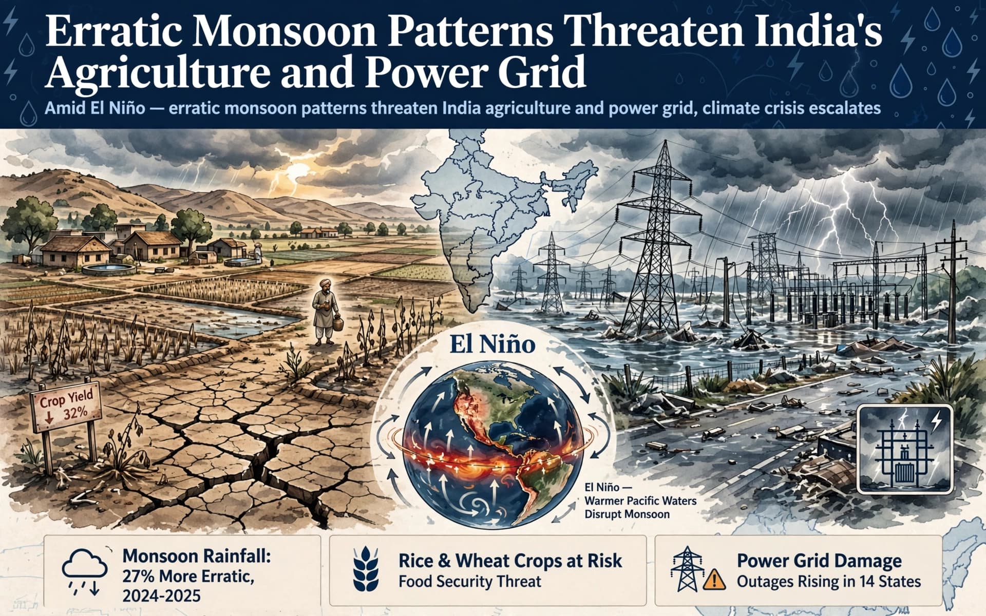 Erratic Monsoon Patterns Threaten India's Agriculture and Power Grid Amid El Niño