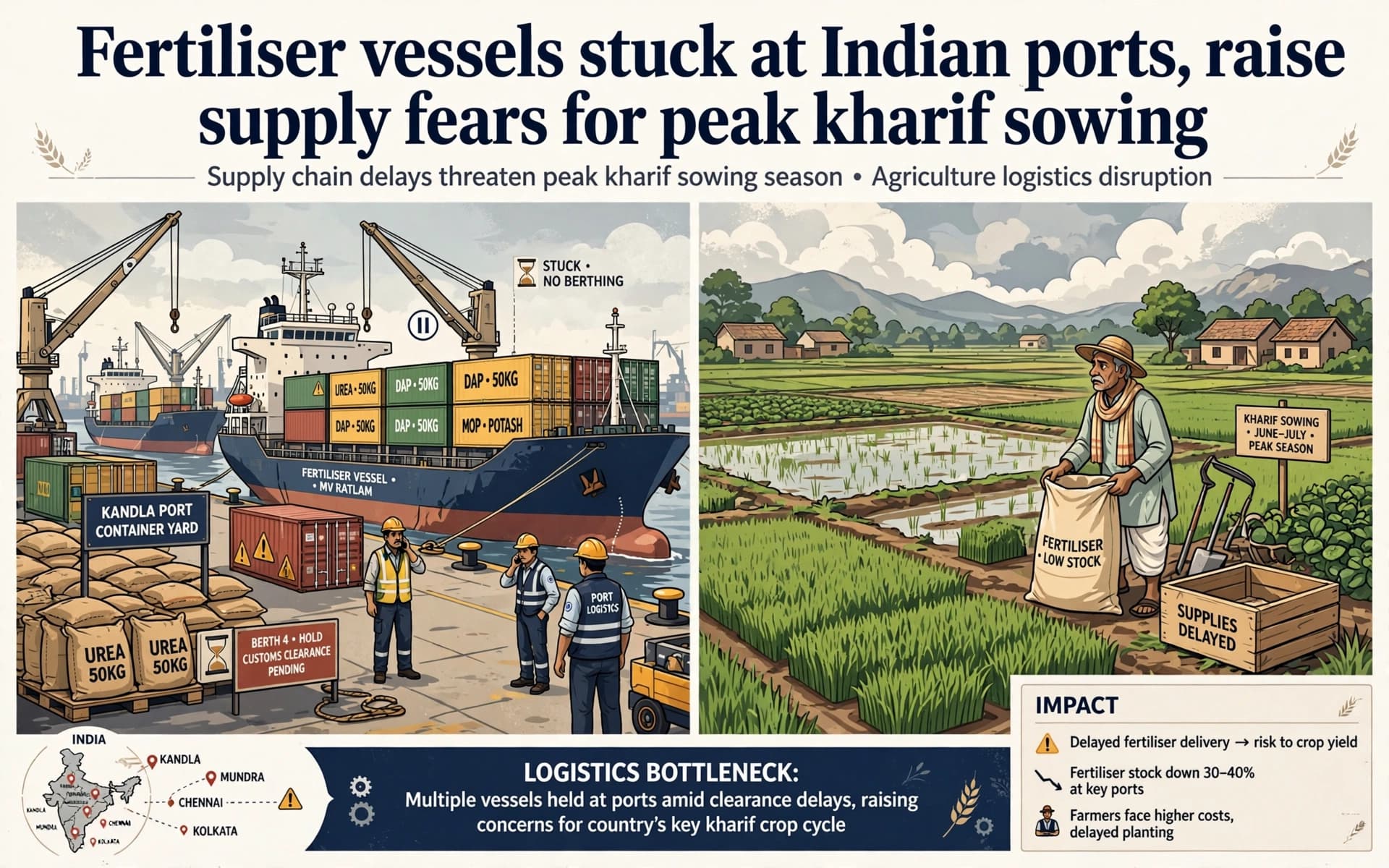 Fertiliser vessels stuck at Indian ports, raise supply fears for peak kharif sowing