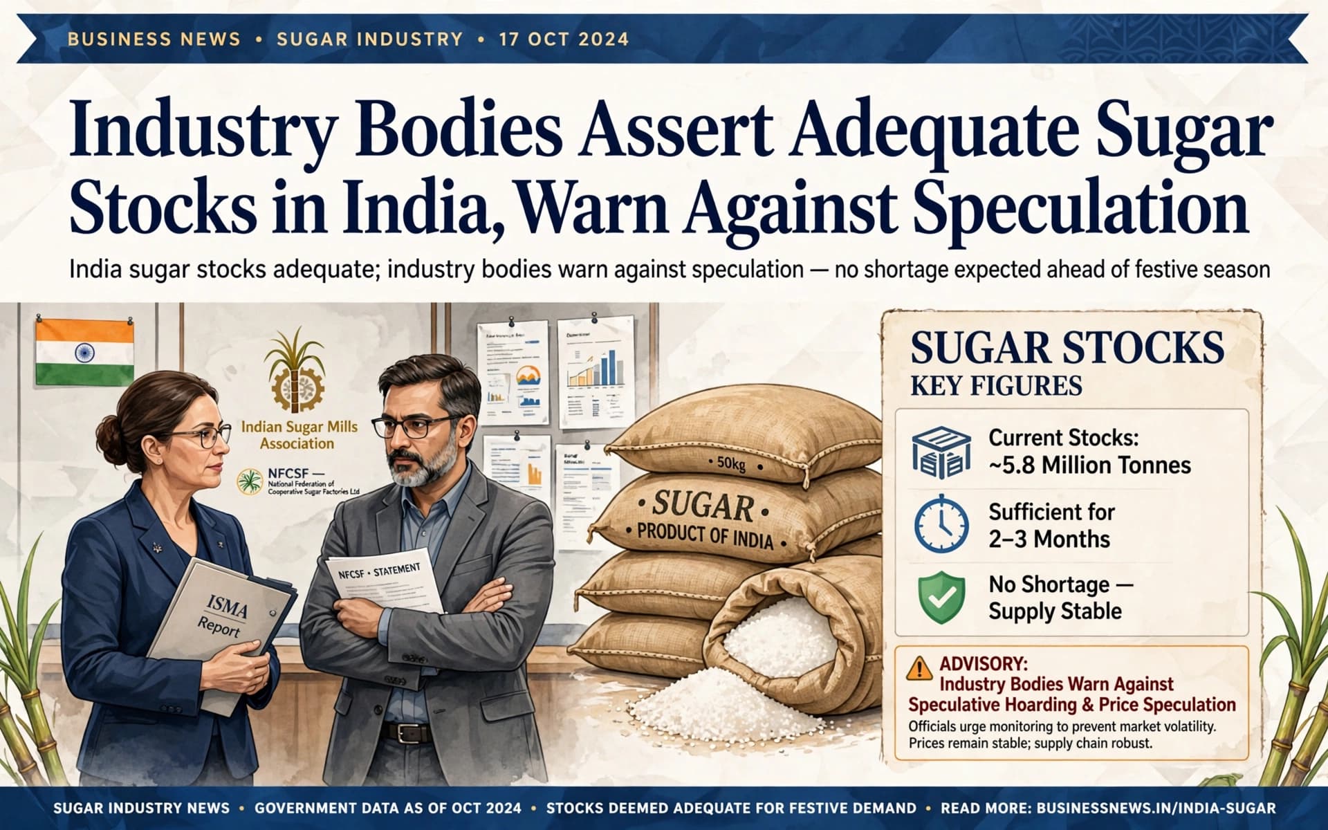 Industry Bodies Assert Adequate Sugar Stocks in India, Warn Against Speculation