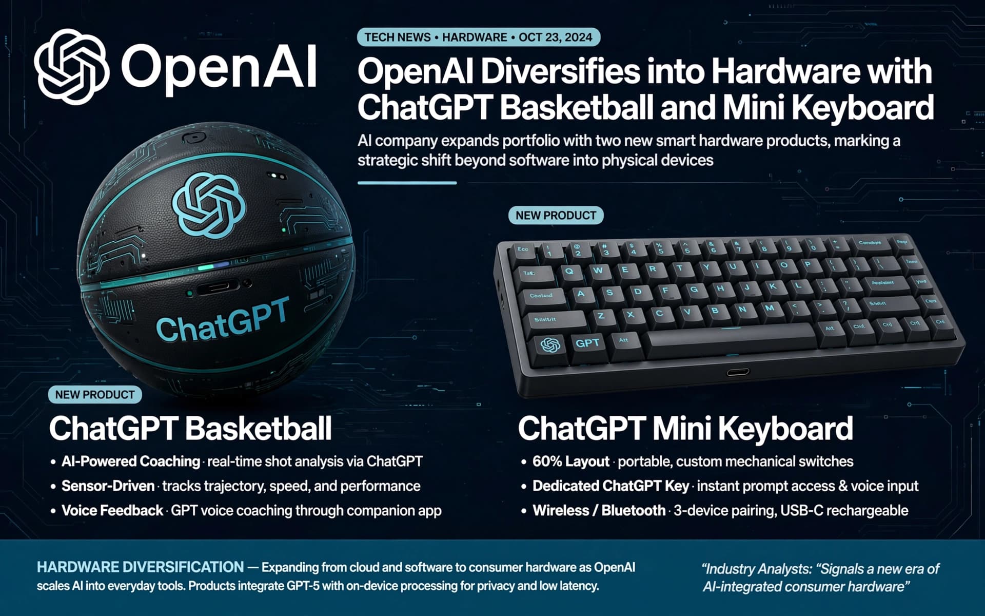 OpenAI Diversifies into Hardware with ChatGPT Basketball and Mini Keyboard