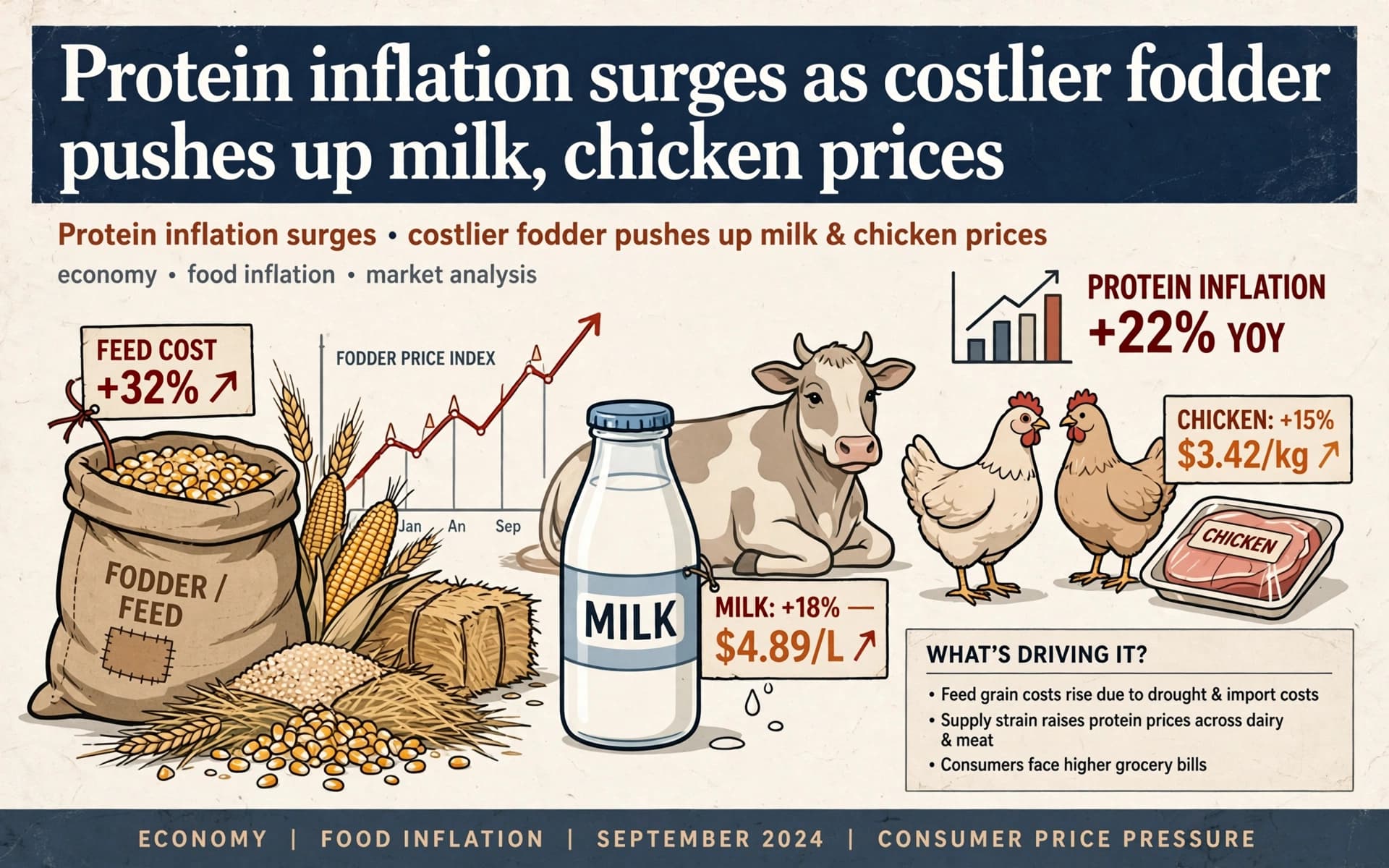Protein inflation surges as costlier fodder pushes up milk, chicken prices