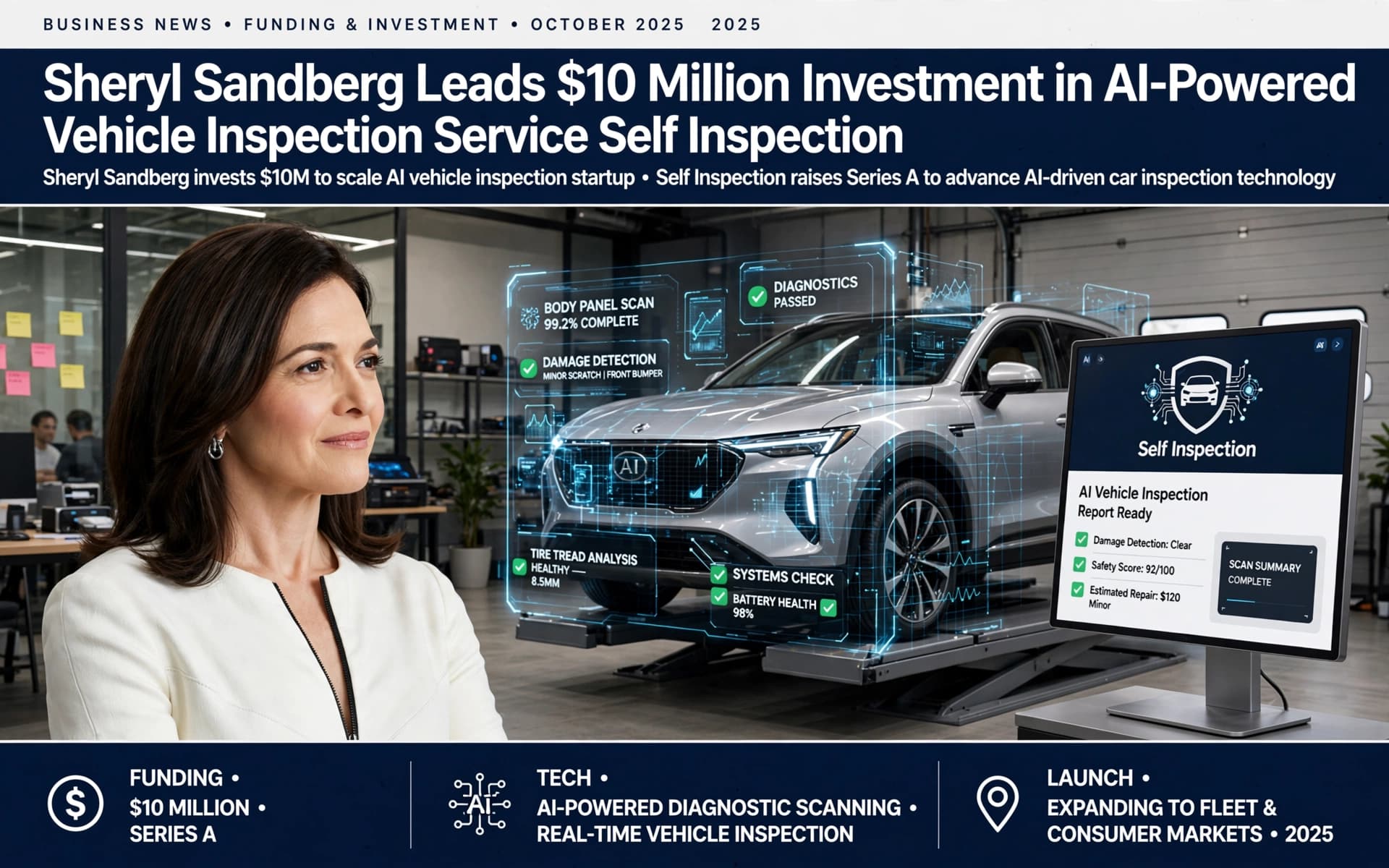Sheryl Sandberg Leads $10 Million Investment in AI-Powered Vehicle Inspection Service Self Inspection
