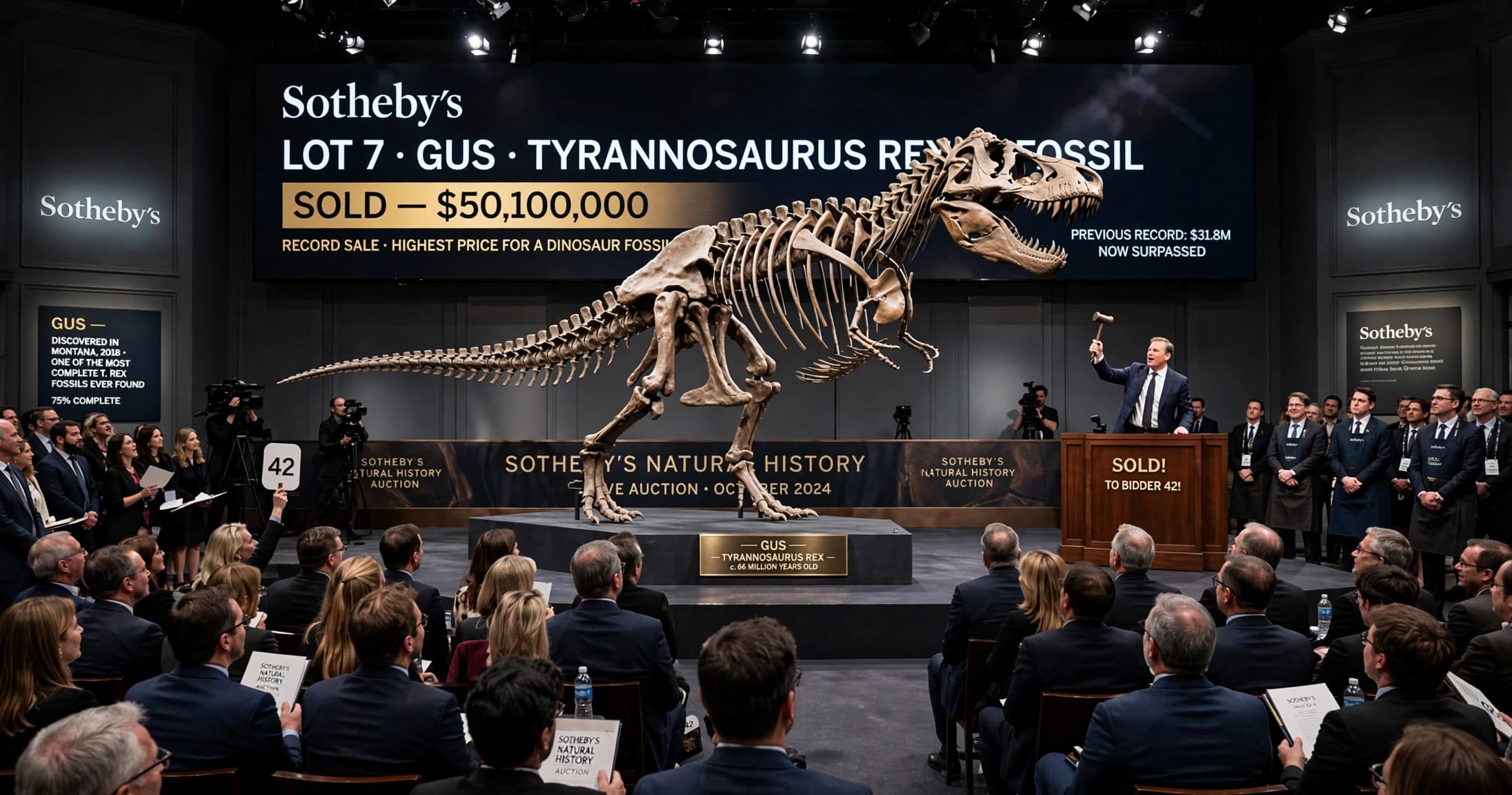 T. rex fossil 'Gus' sells for record $50.1 million at Sotheby's auction