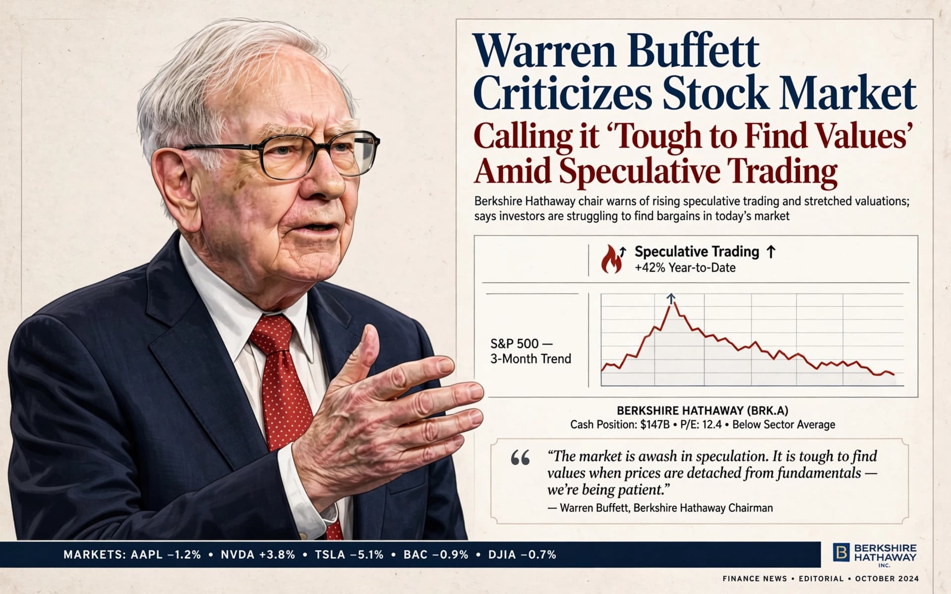 Warren Buffett Criticizes Stock Market, Calling it 'Tough to Find Values' Amid Speculative Trading