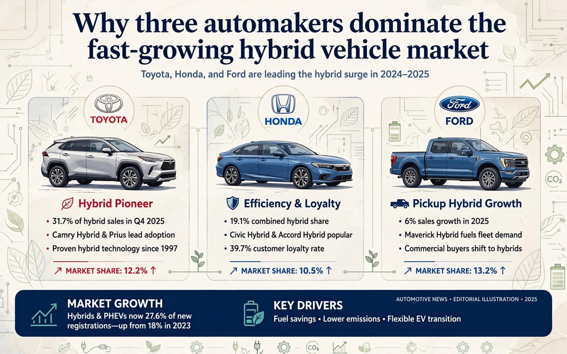 Why three automakers dominate the fast-growing hybrid vehicle market