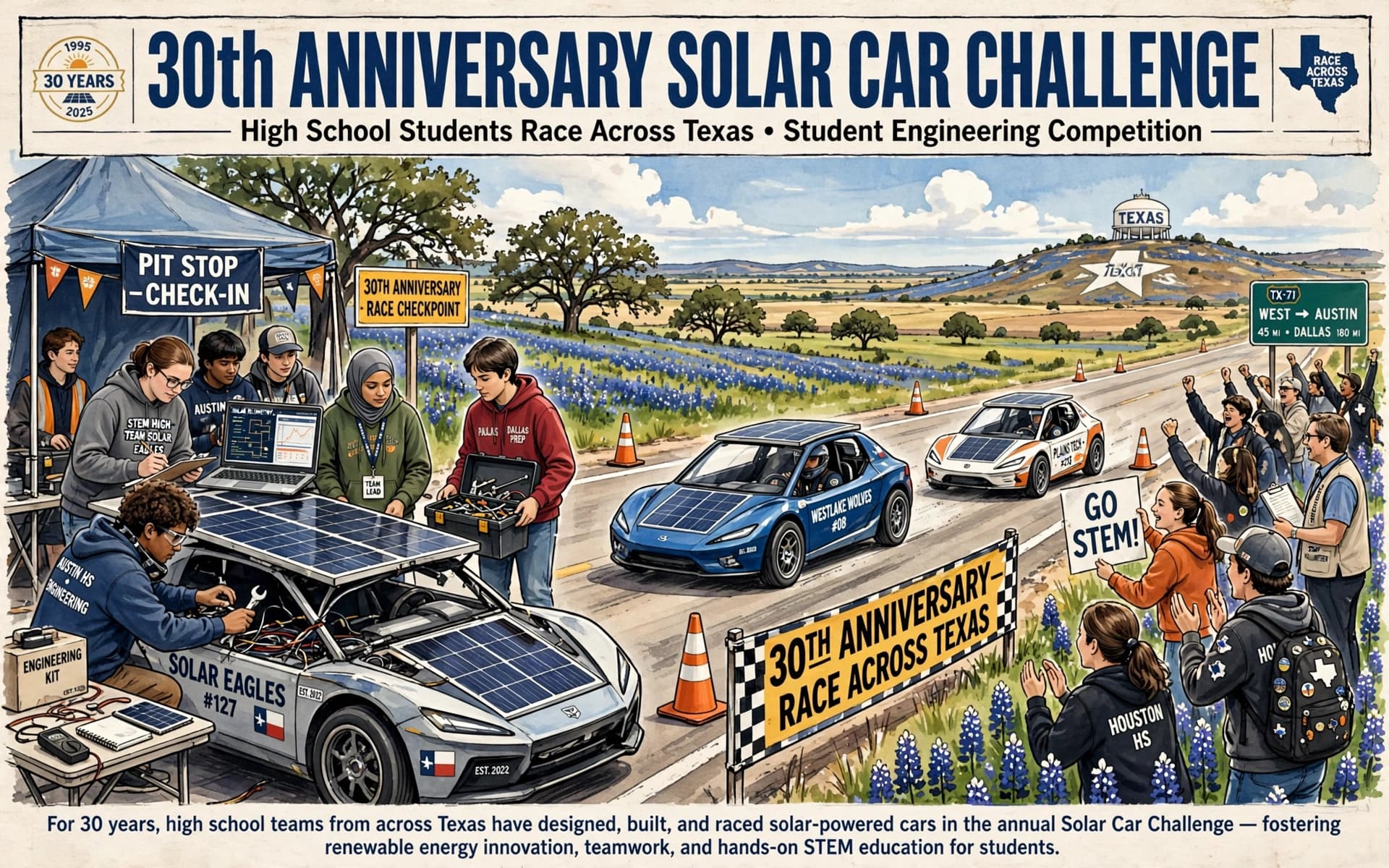 30th Anniversary Solar Car Challenge: High School Students Race Across Texas
