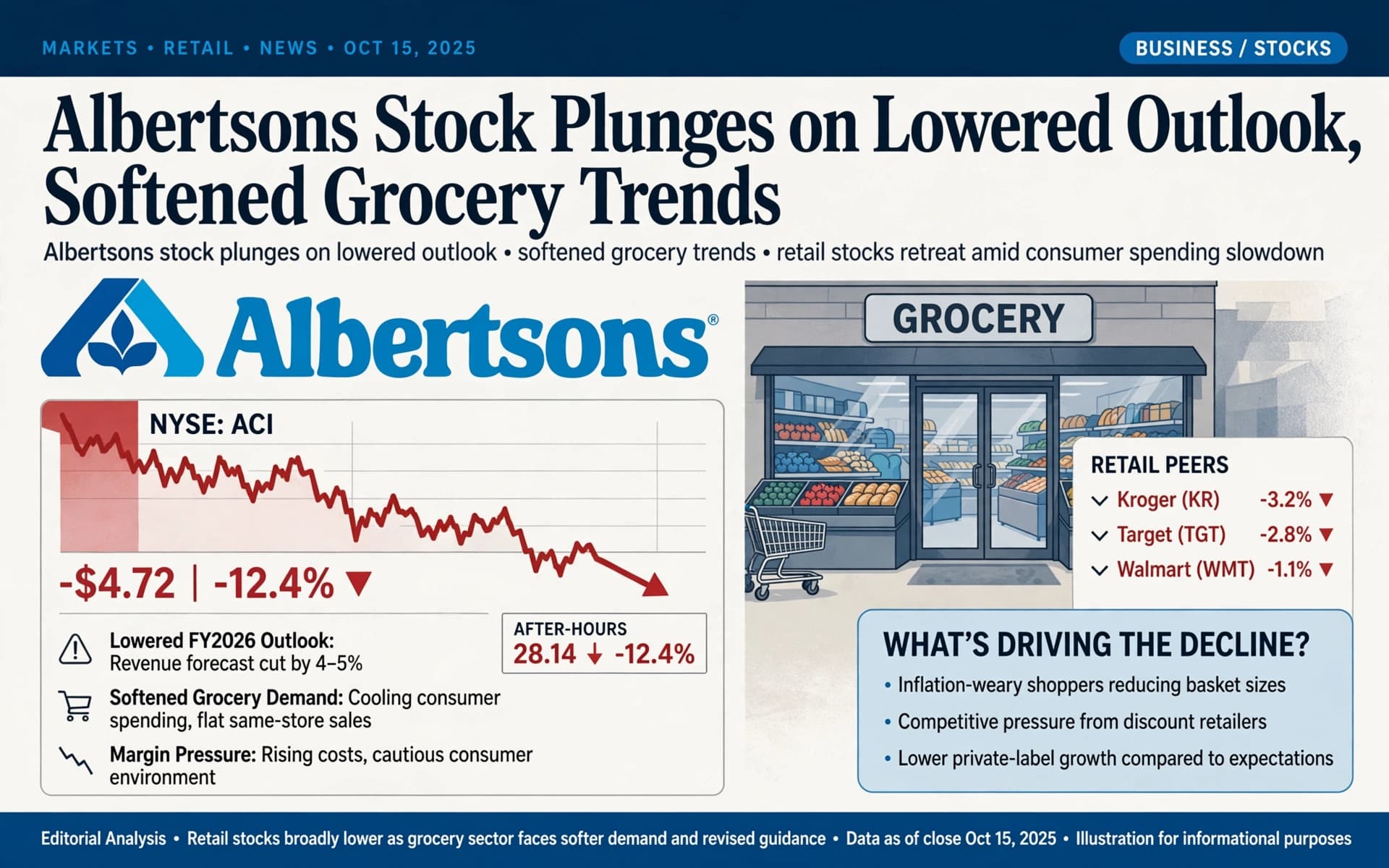Albertsons Stock Plunges on Lowered Outlook, Softened Grocery Trends