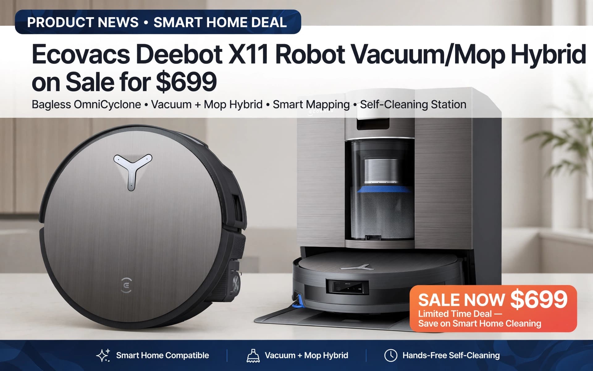 Ecovacs Deebot X11 Robot Vacuum/Mop Hybrid on Sale for $699