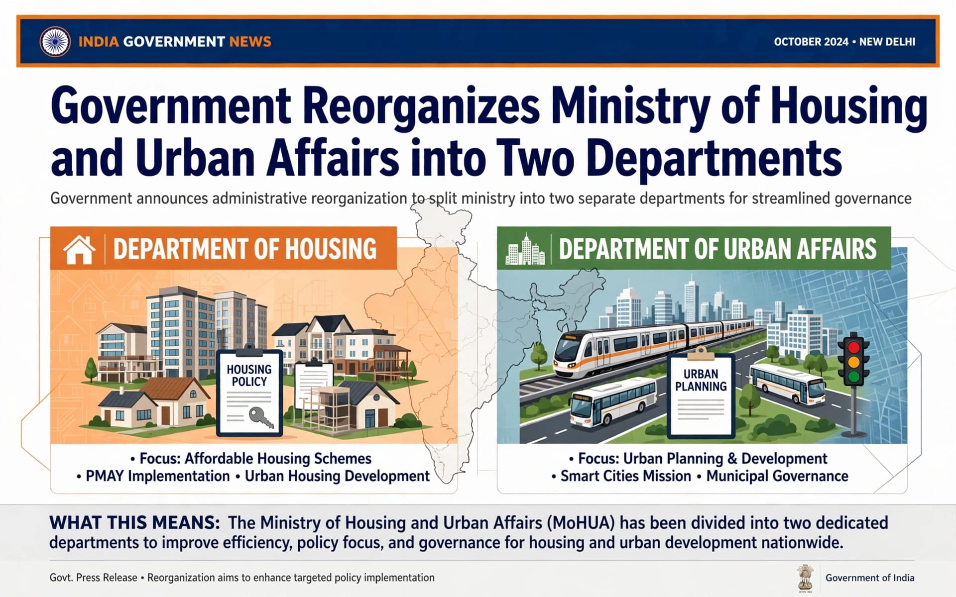 Government Reorganizes Ministry of Housing and Urban Affairs into Two Departments