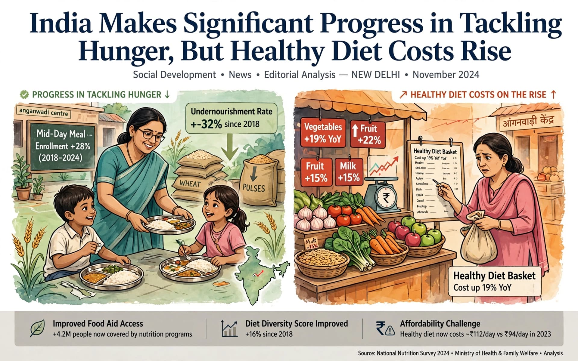 India Makes Significant Progress in Tackling Hunger, But Healthy Diet Costs Rise
