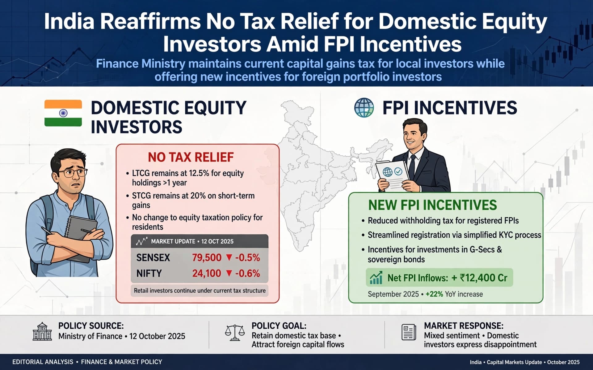India Reaffirms No Tax Relief for Domestic Equity Investors Amid FPI Incentives