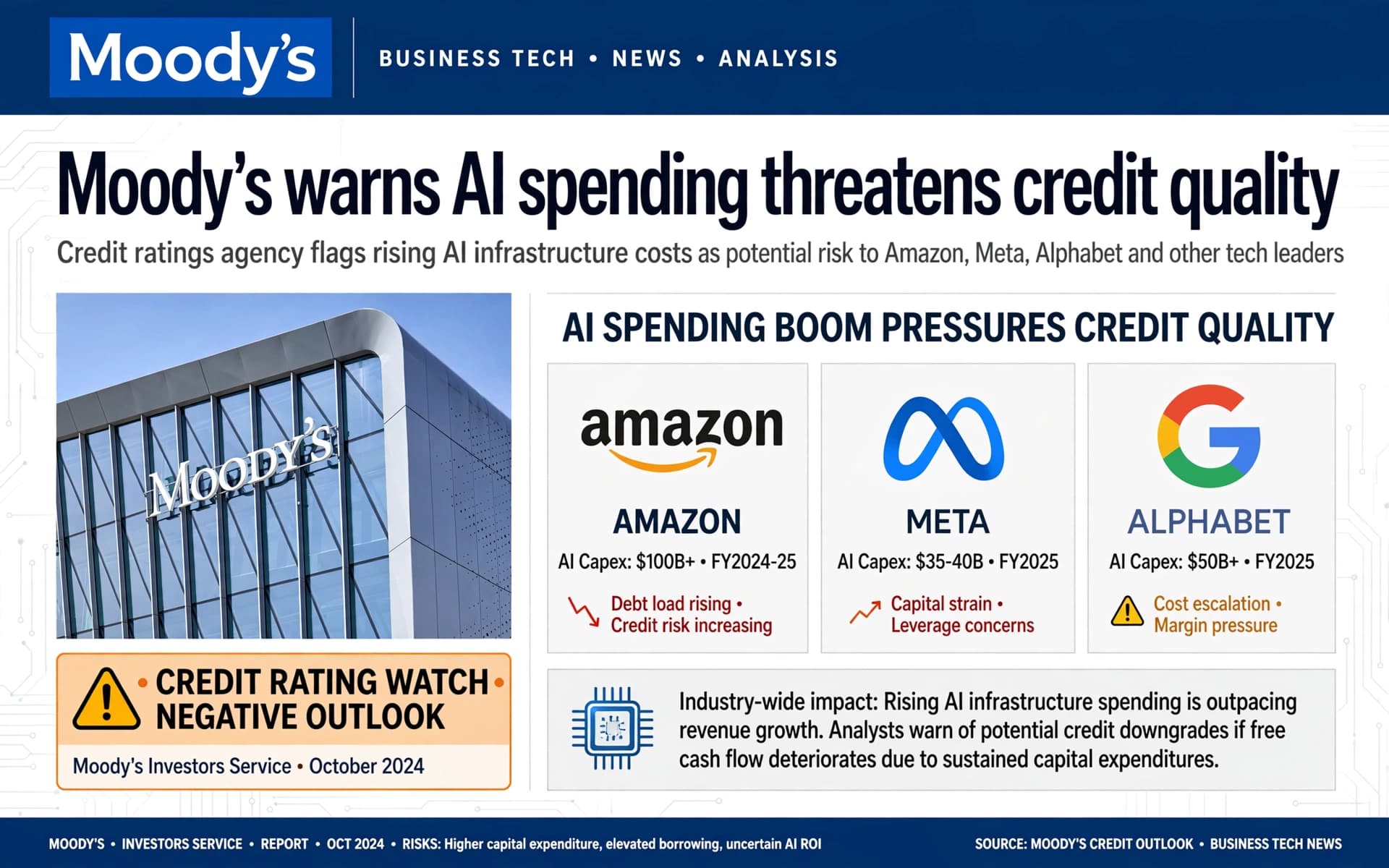 Moody's warns AI spending threatens credit quality of Amazon, Meta, Alphabet, and others