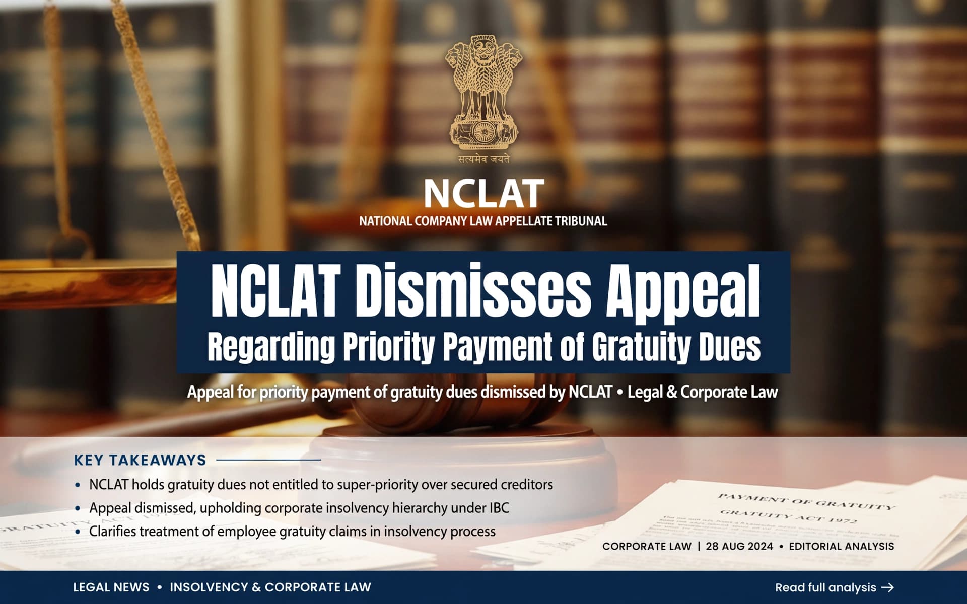 NCLAT Dismisses Appeal Regarding Priority Payment of Gratuity Dues
