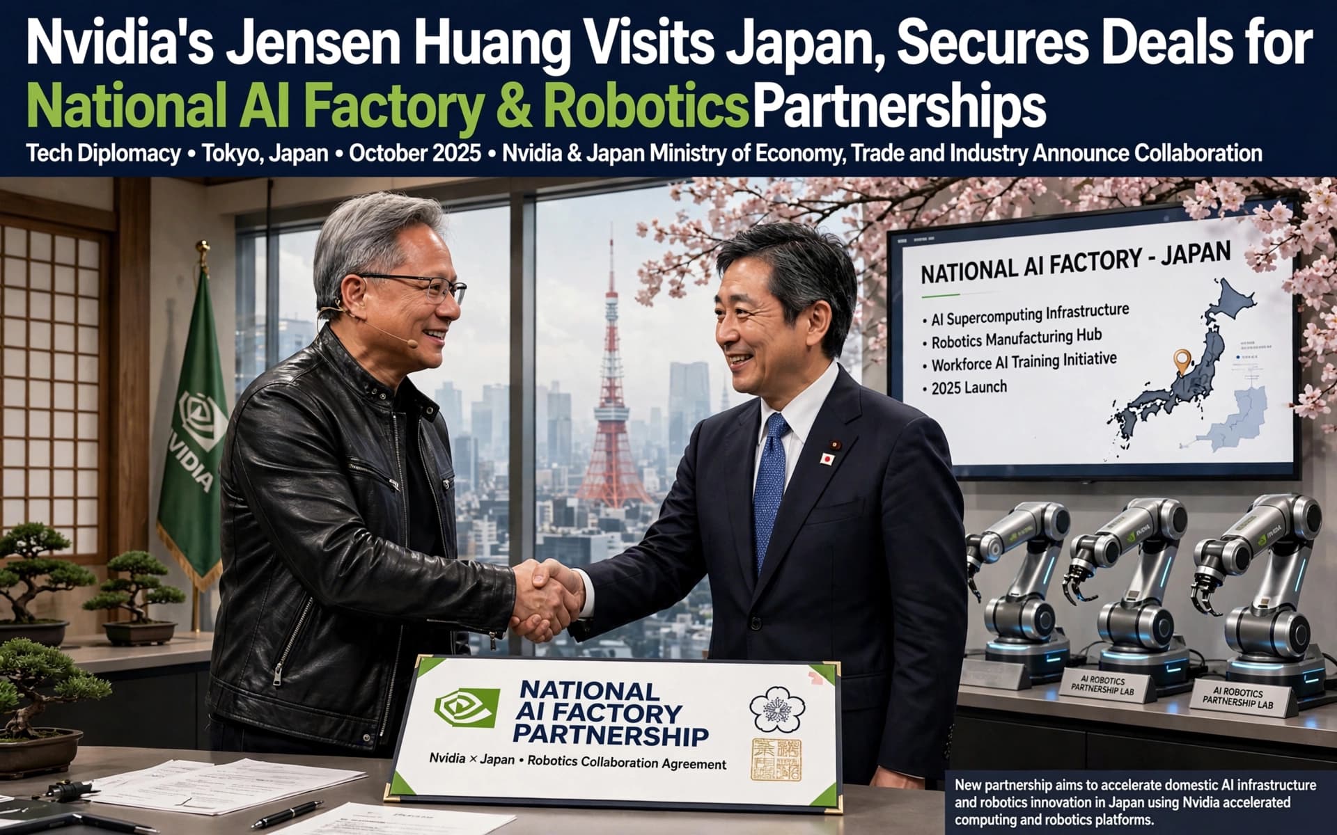 Nvidia's Jensen Huang Visits Japan, Secures Deals for National AI Factory and Robotics Partnerships