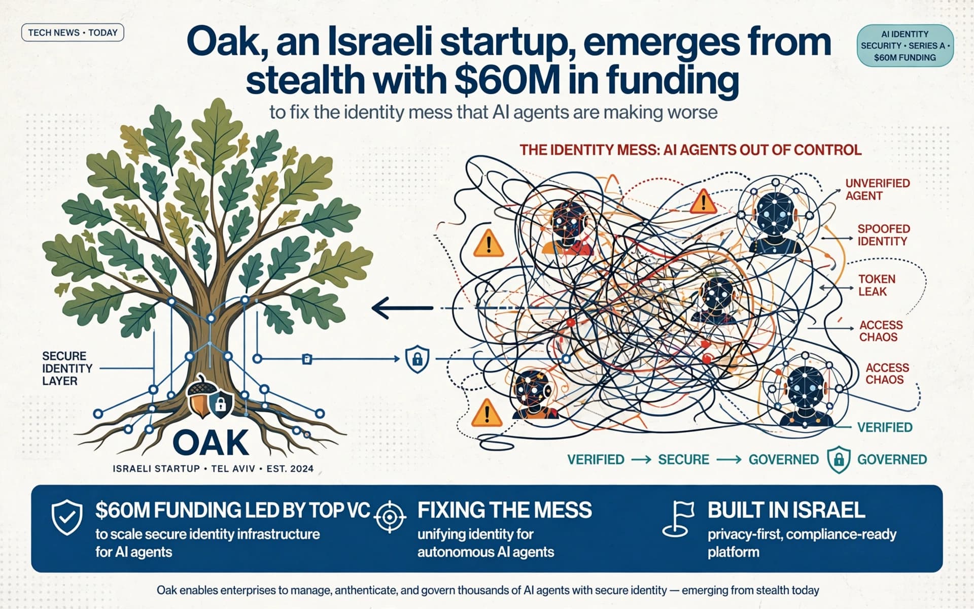 Oak, an Israeli startup, emerges from stealth with $60M in funding to fix the identity mess that AI agents are making worse.