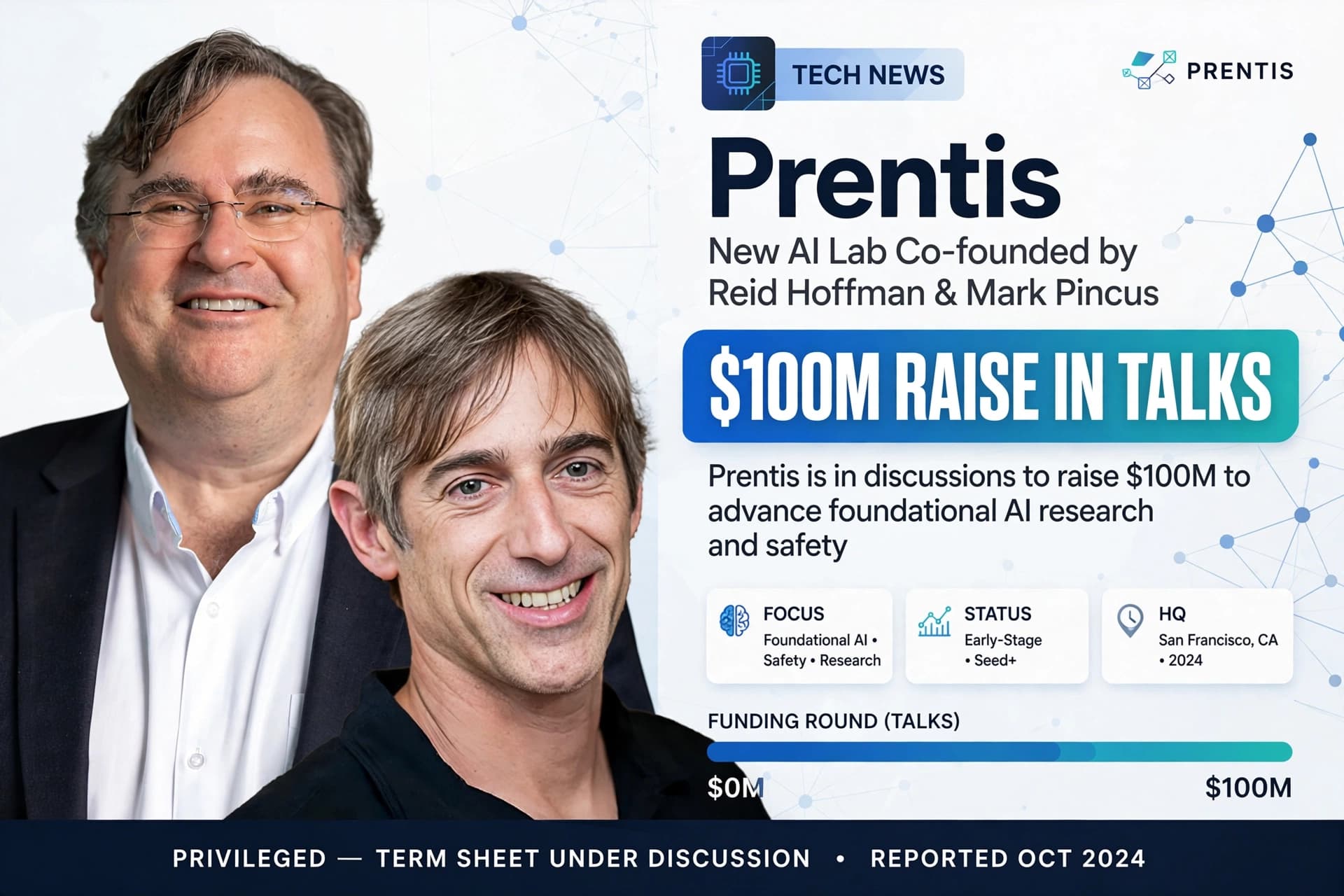 Prentis, new AI lab co-founded by Reid Hoffman, Mark Pincus, in talks to raise $100M