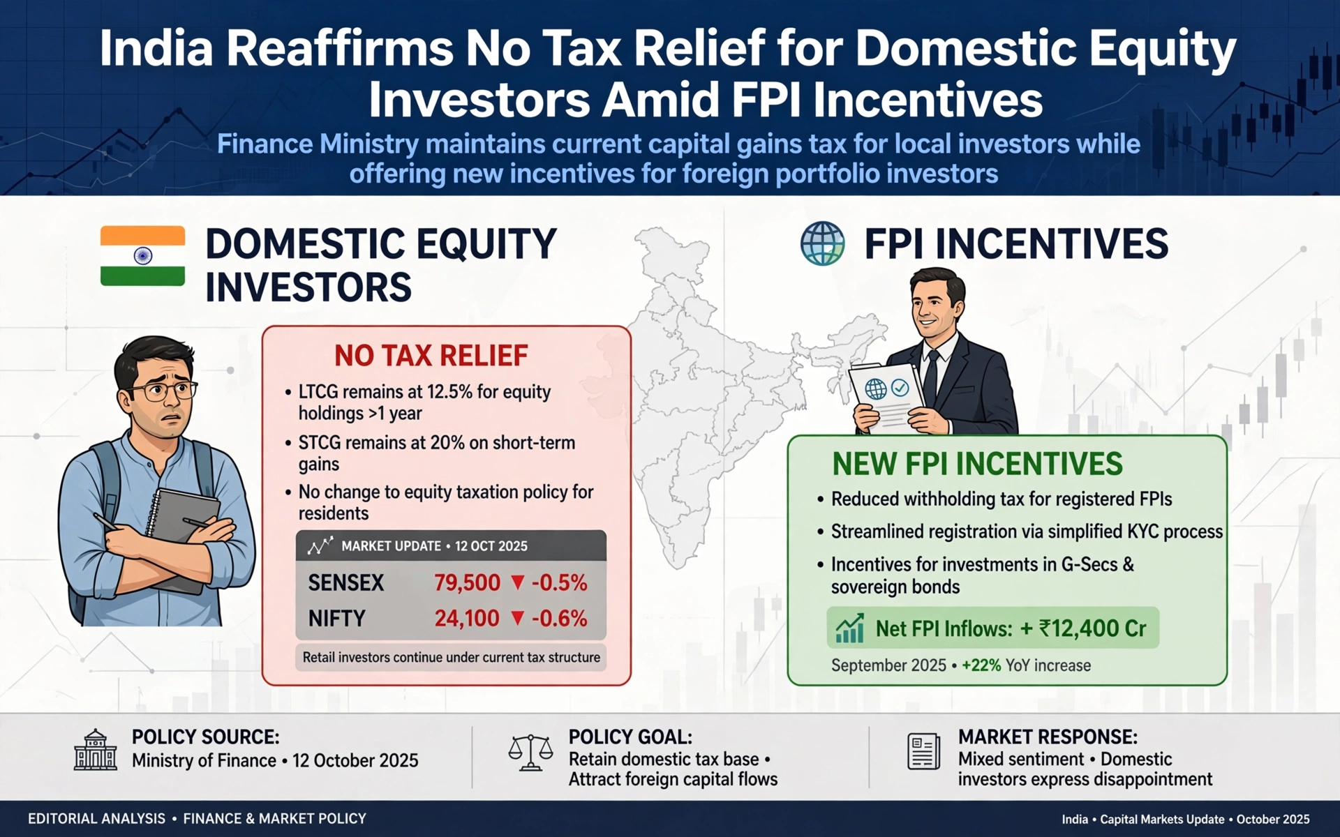 India Reaffirms No Tax Relief for Domestic Equity Investors Amid FPI Incentives