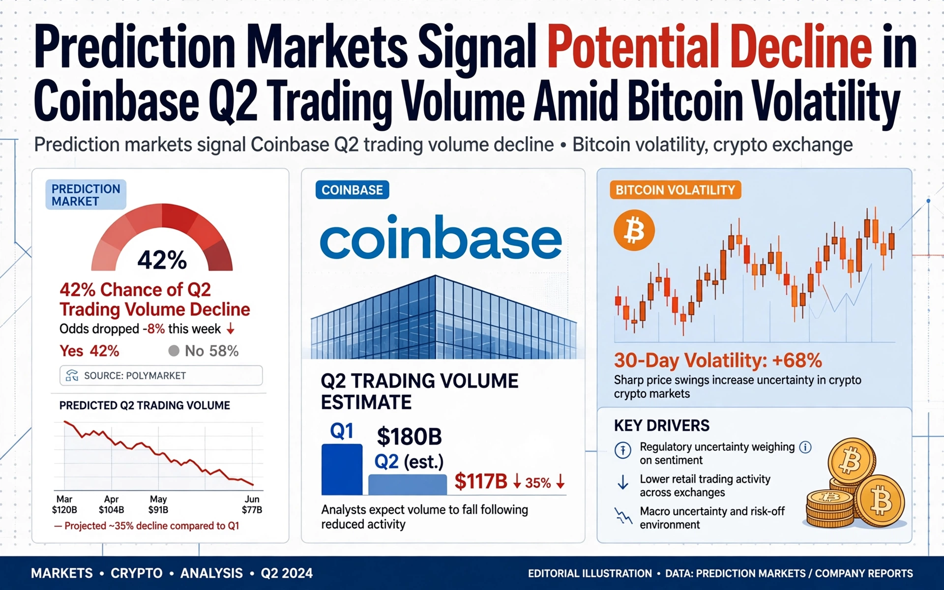 Prediction Markets Signal Potential Decline in Coinbase Q2 Trading Volume Amid Bitcoin Volatility